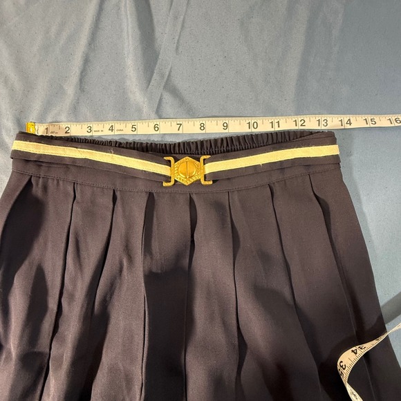 Maren Navy Pleated Midi Skirt Gold Buckle Belted Waist Elastic Back Size Small - Picture 5 of 7